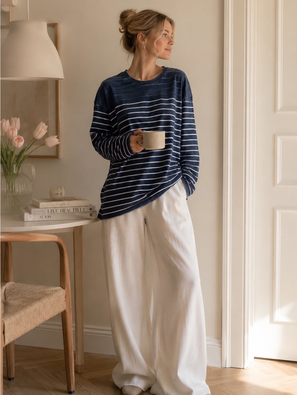 Jane + Delancey Striped Blue Long Sleeve Top M Soft Stretch Casual